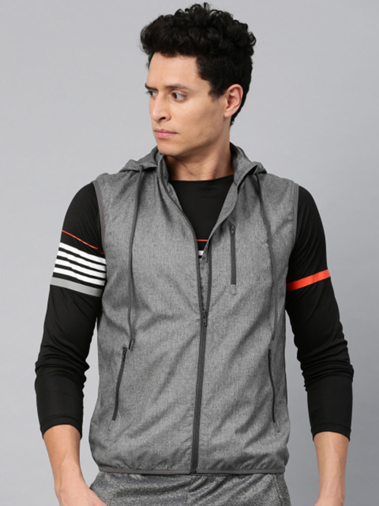 HRX by Hrithik Roshan Men Grey Solid Hooded Sporty RAPID-DRY Jacket - Rs.2299