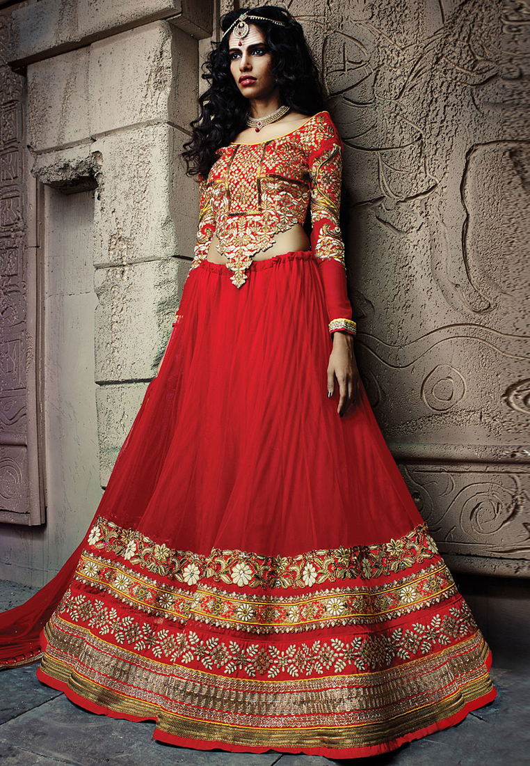 Red Embroidered Lehenga - Rs.17%2c925