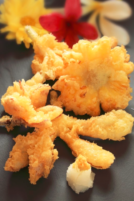 Assortment of flower tempura