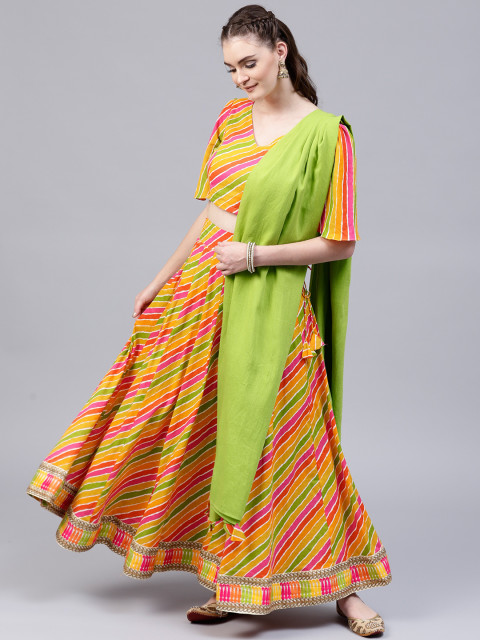 AKS Multicoloured Ready to Wear Leheriya Print Lehenga & Blouse with Dupatta