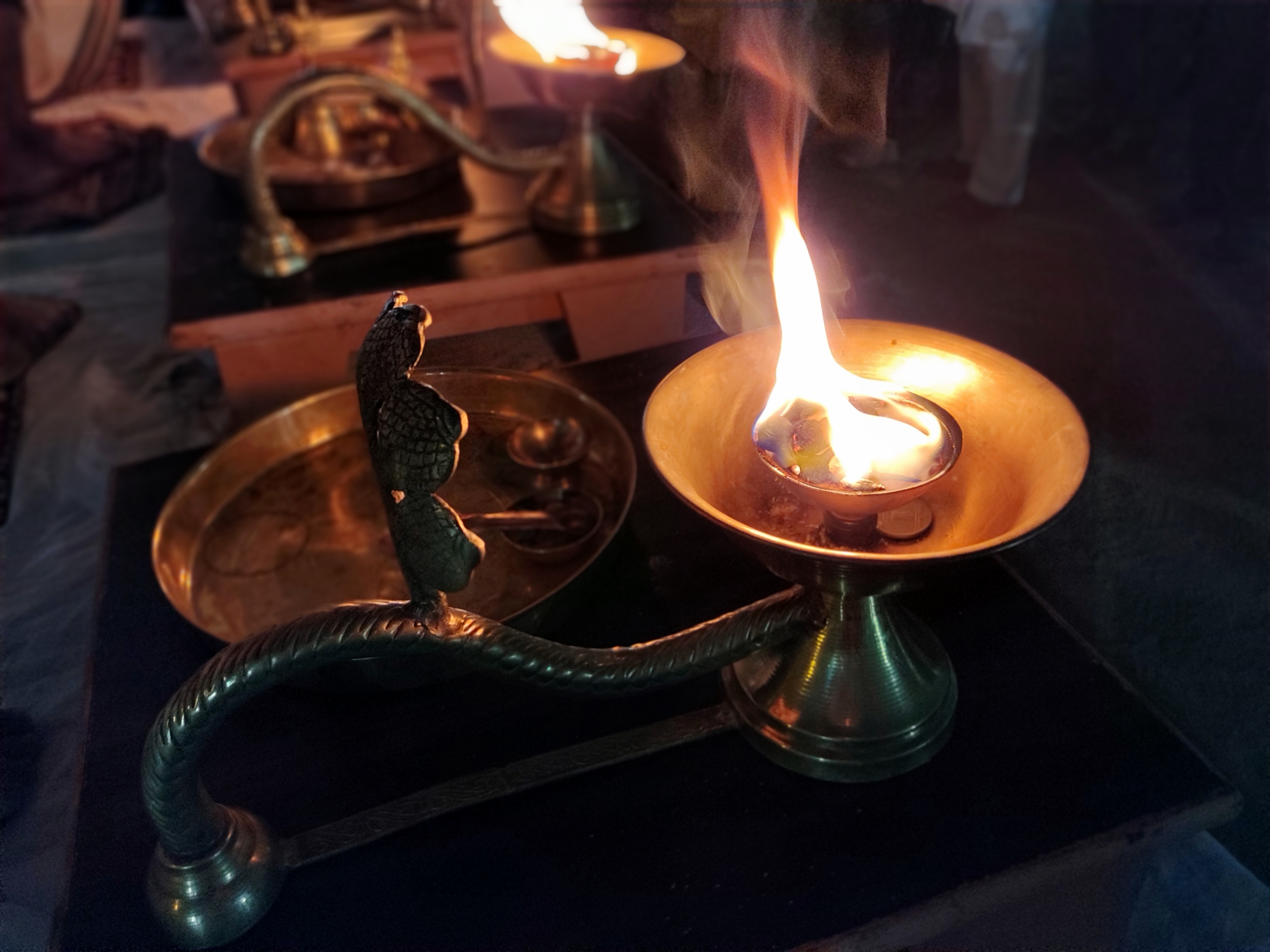 A lamp from the evening aarti