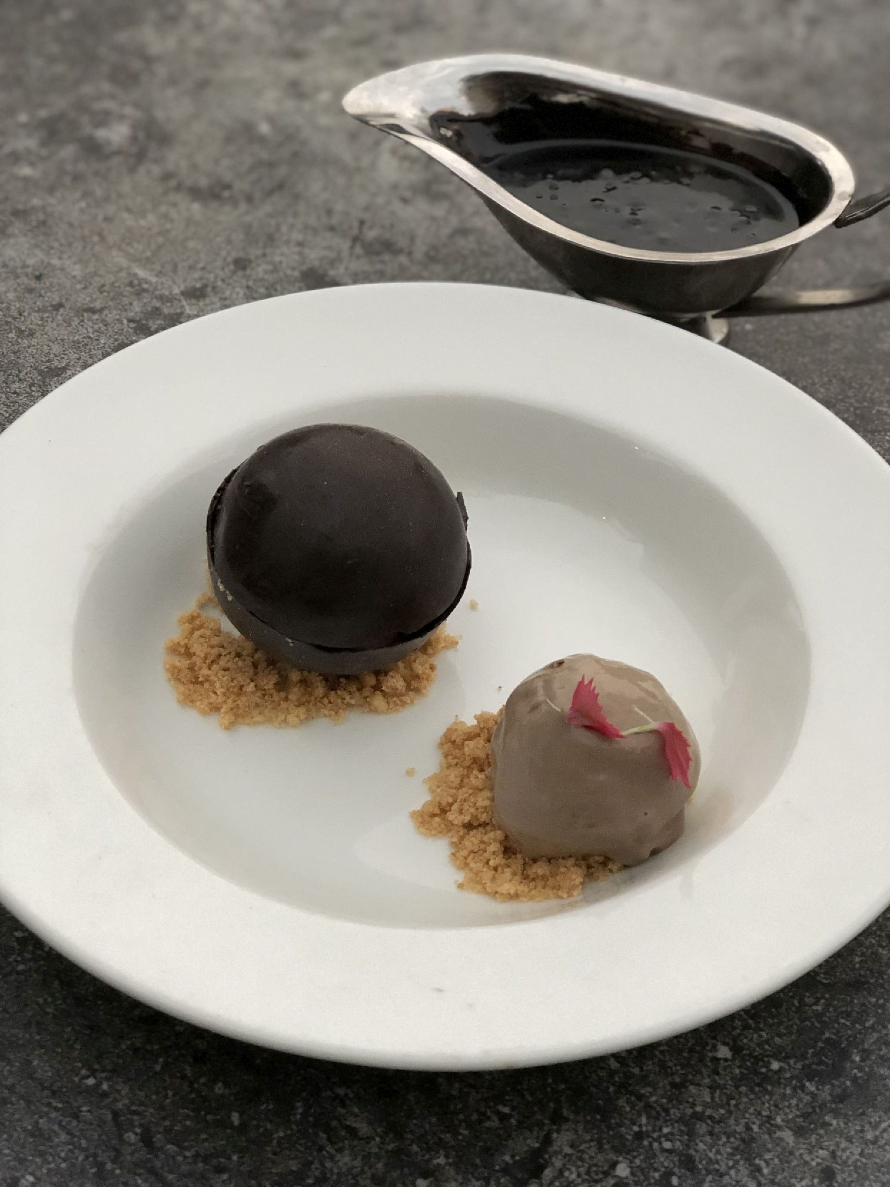 Coorgi chocolate sphere with coffee mousse