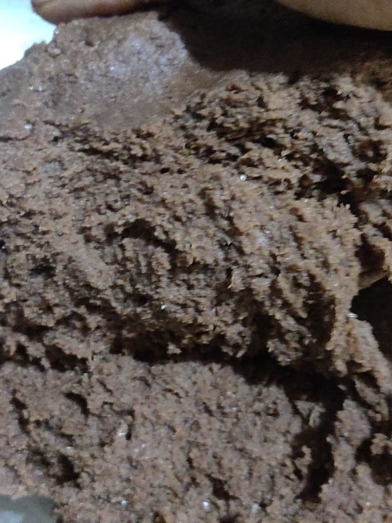 A section of the dough once the milk is added