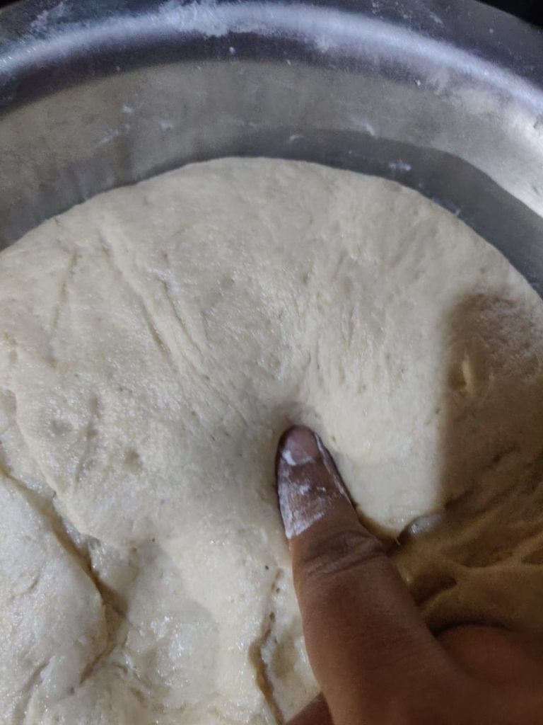 Step 4: The dough is doubled and you can feel the consistency is fluffy