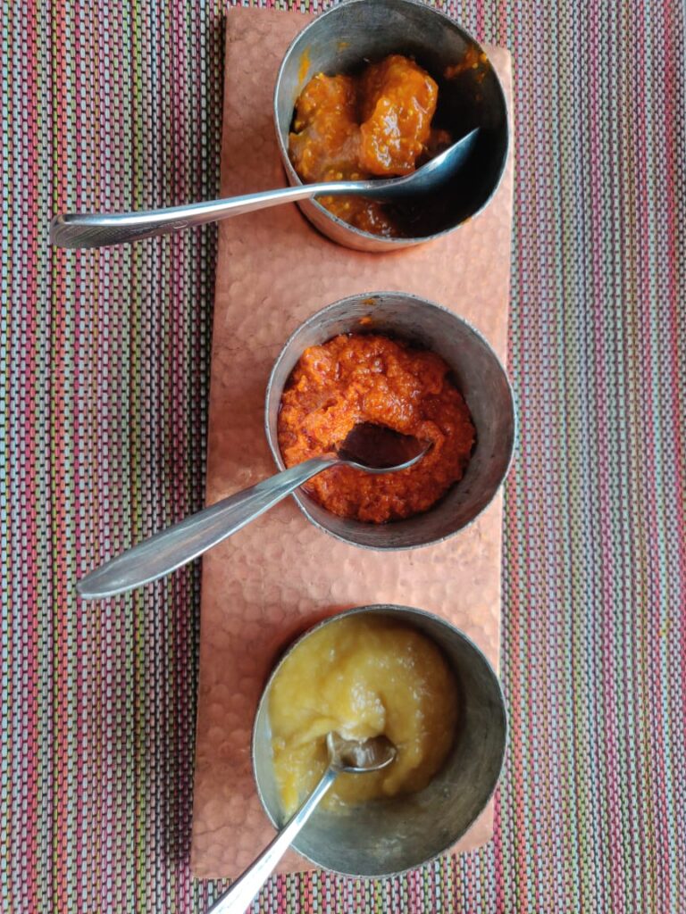 Chutneys served with the papads