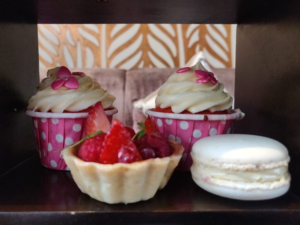 Delectable cupcakes and macaroons