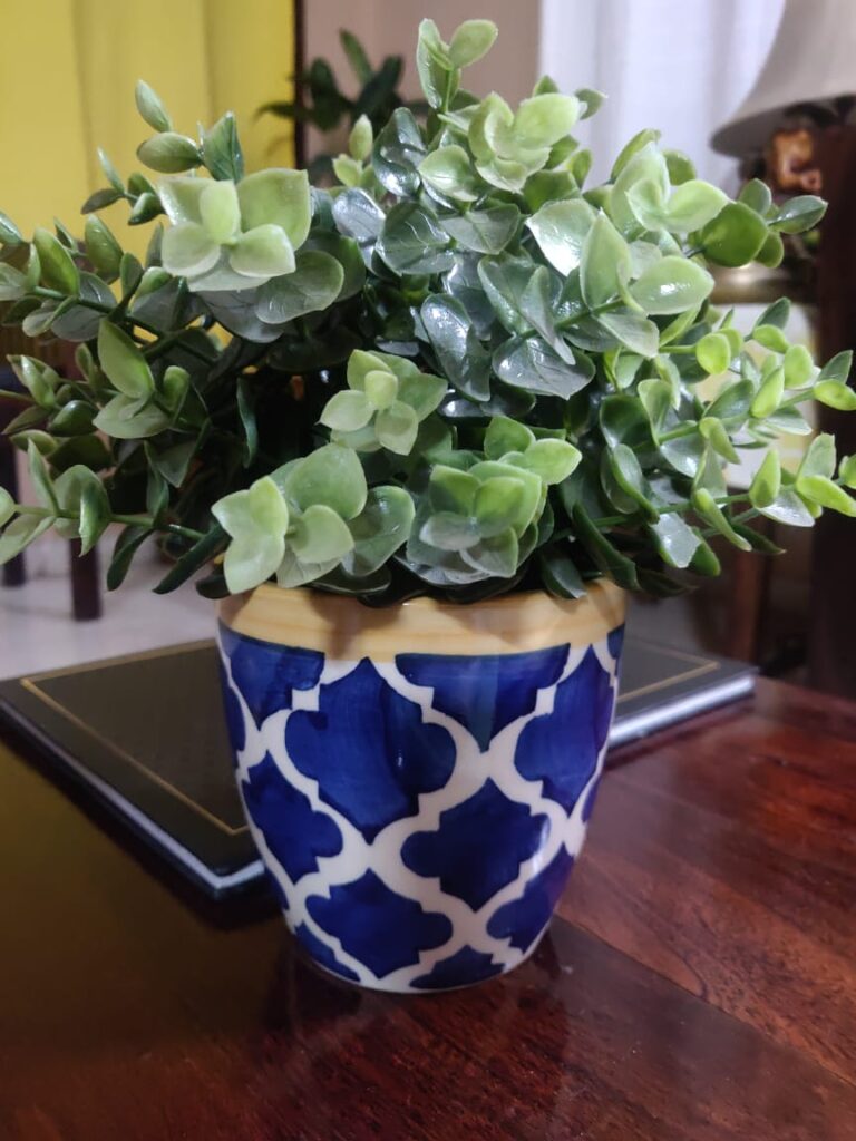 The Morocco Pod' Handpainted Planter with an IKEA artifical planter 