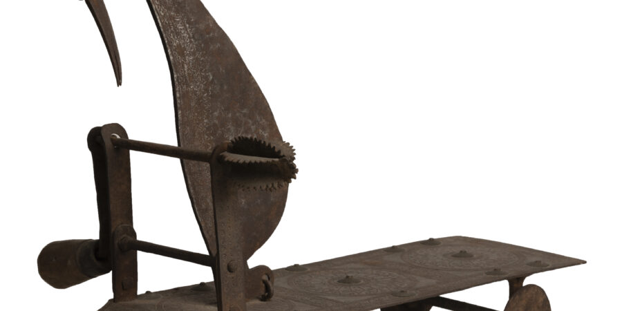 A coconut grater and vegetable cutter c. 18th-19th century, South India. Iron. Image courtesy of the Museum of Art & Photography (MAP), Bengaluru