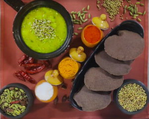 Ragi poori with green moong sprout and Aloo sabzi (courtesy Chef Prasad Metrani, Director of Culinary, Conrad Bengaluru)