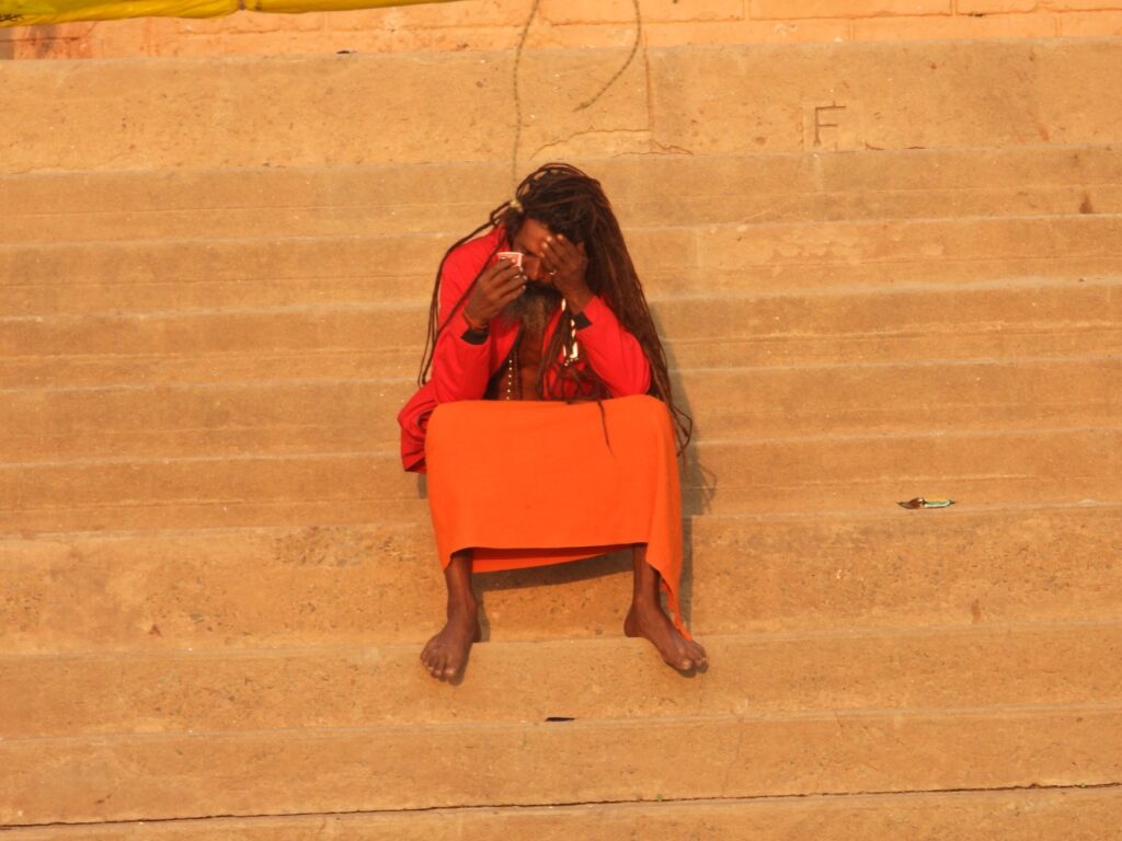 A lone Sadhu on the Ghats of Varanasi