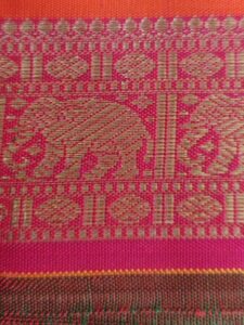 Elephant border on a silk sari at Weave Maya