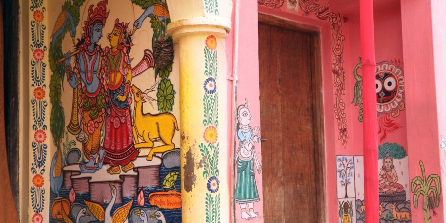 Art outside the homes of Raghurajpur artists