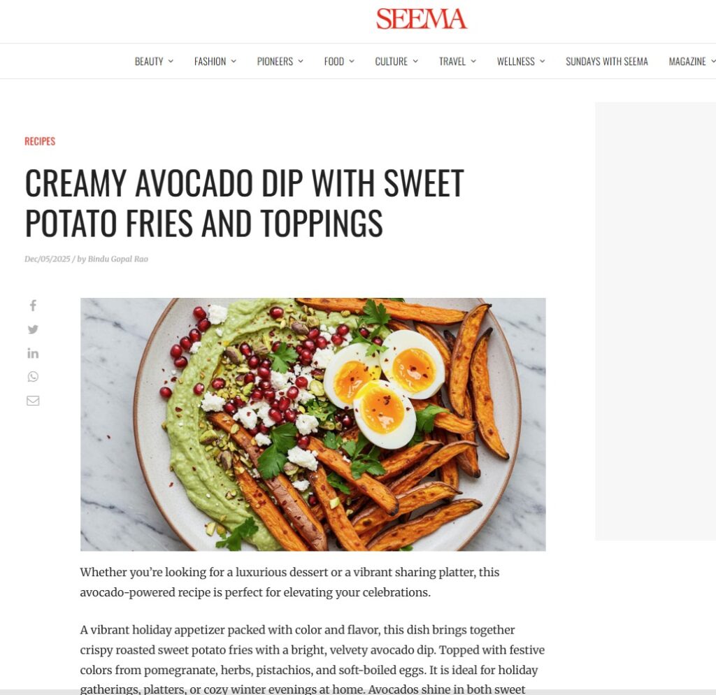 Creamy Avocado Dip with Sweet Potato Fries and Toppings