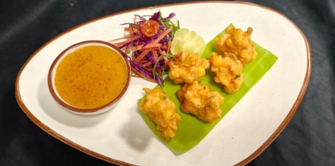 Corn tempura with Katsu curry